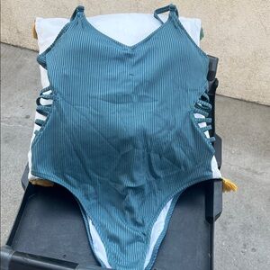 PINK Victoria's Secret Teal Striped Bodysuit